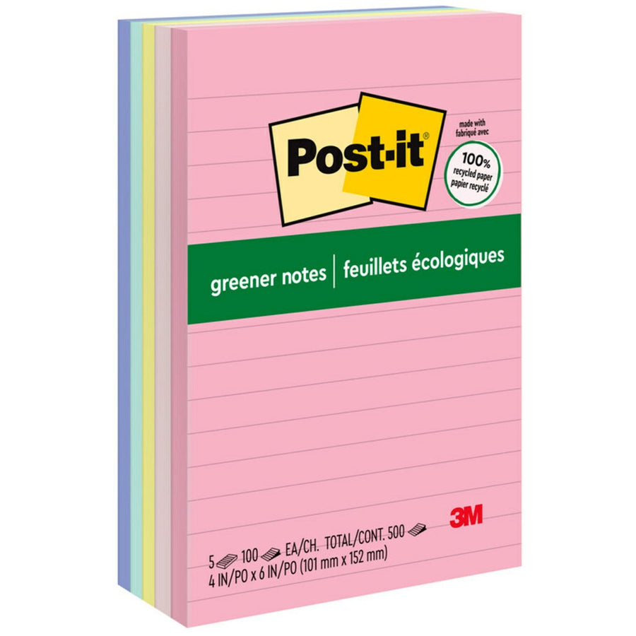 Post-it® Greener Lined Notes - Sweet Sprinkles Color Collection, Moonstone, Paper, Repositionable, 1 / Pack, MMM660-RP-A