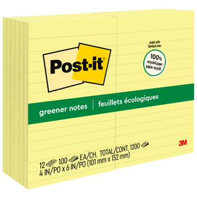 3M Post-it Greener Notes, Canary Yellow, 1 Pack, MMM660RPYW