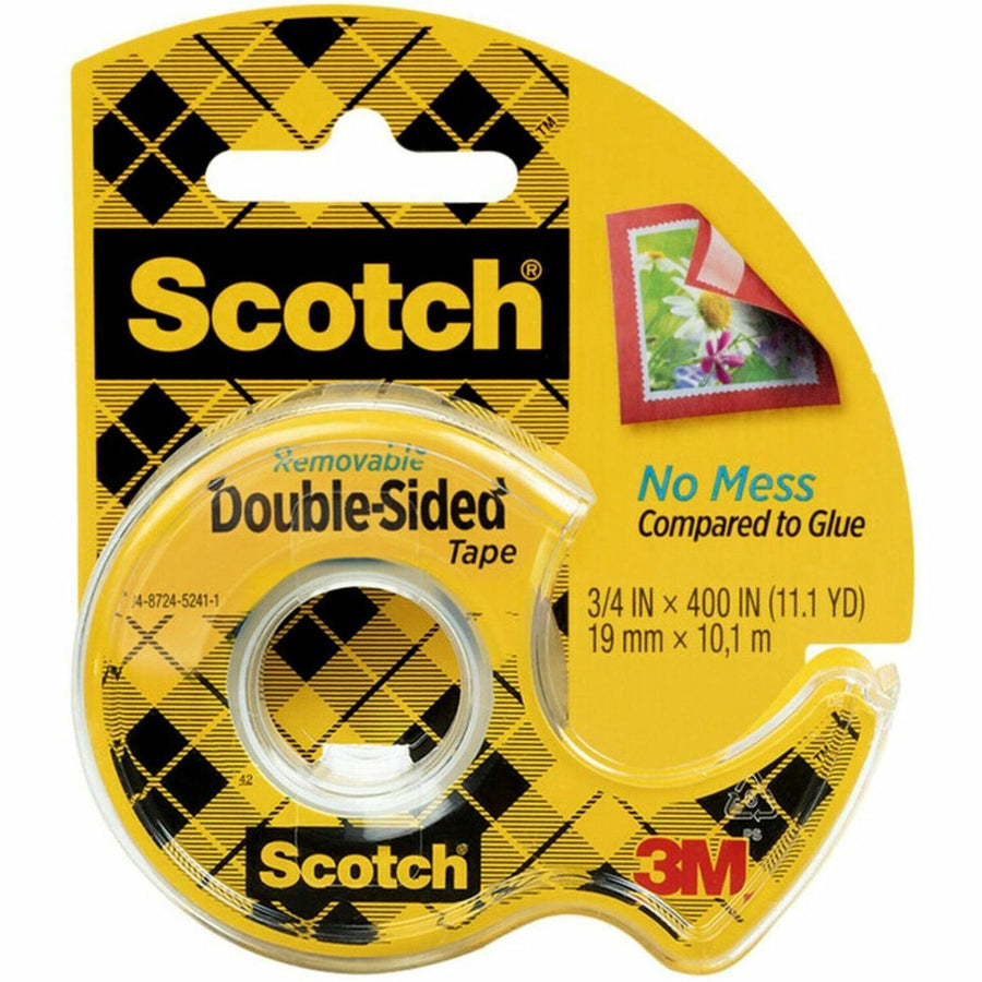 Scotch Removable Double-Sided Tape - 3/4"W, Clear, Acrylic, 0.75", 11.11 yd, Glossy, 1 Roll, MMM667