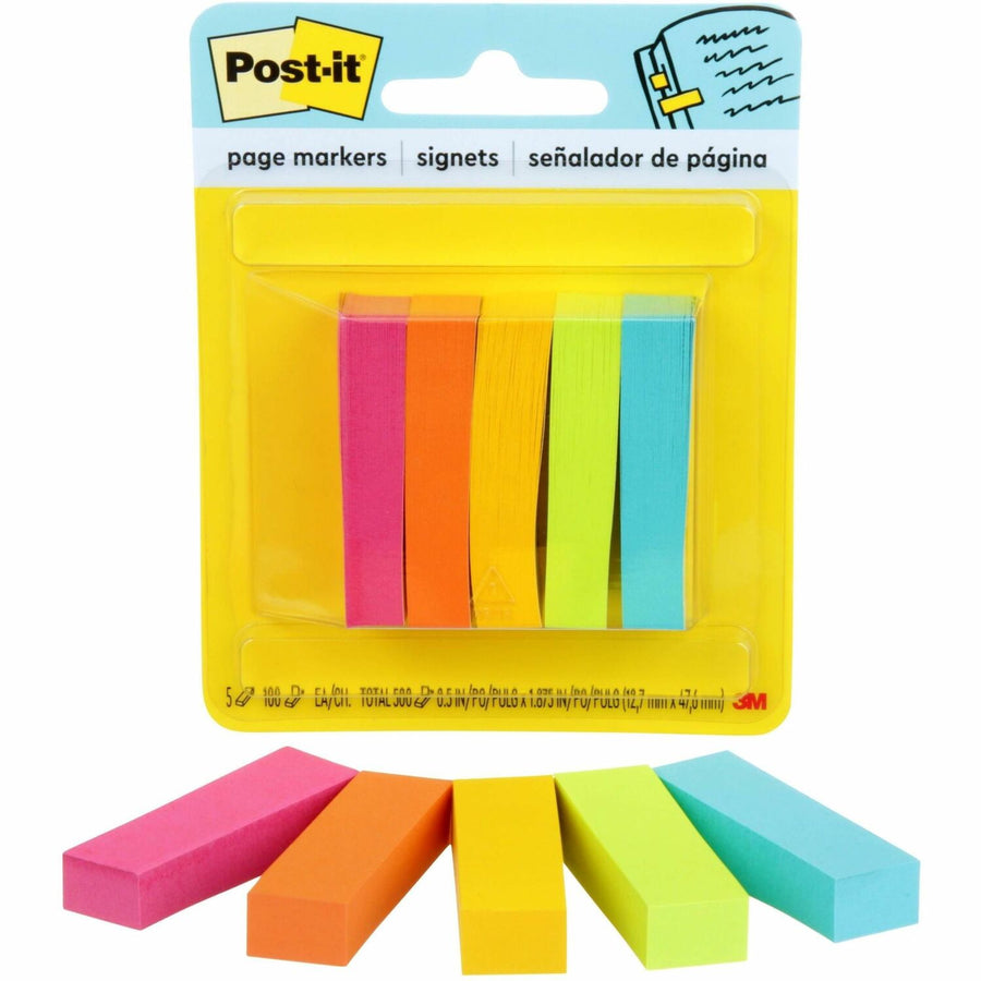 Post-it® Page Markers, Bright Assorted, Paper, Self-adhesive, 1 / Pack, MMM670-5AN