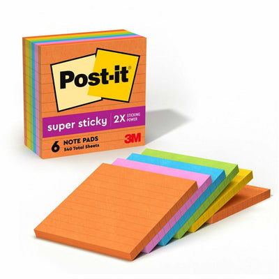 3M Post-it Super Sticky Lined Notes - Energy Boost Color Collection, Sunnyside, 1 Pack, MMM675-6SSUC