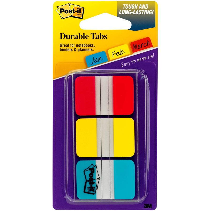 Post-it® Durable Tabs, Neon, Removable, 66 / Pack, MMM686-RYB