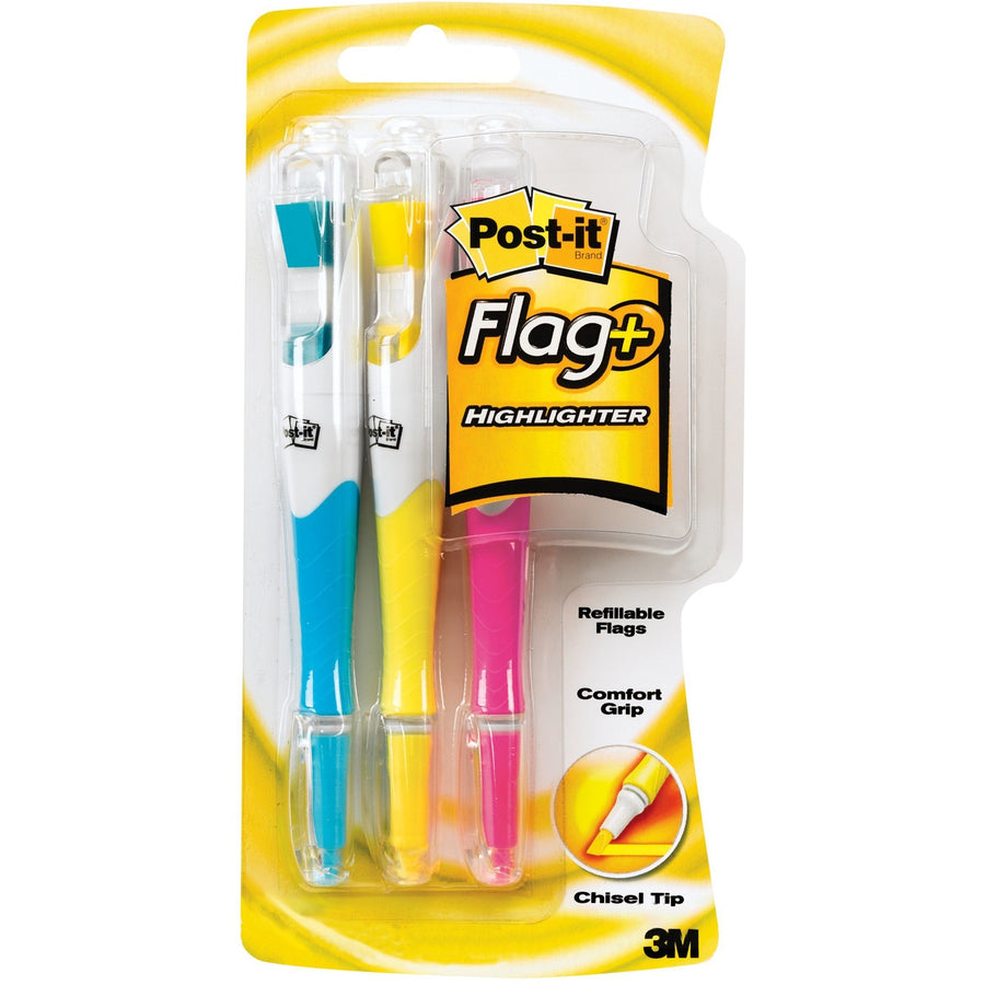 Post-it® Flag+ Highlighter, Blue, 3 / Pack, MMM689-HL3