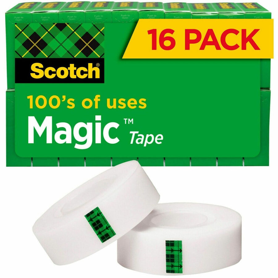 Scotch 3/4"W Magic Tape, Clear, 0.75", 27.78 yd, 1", Writable Surface, 16 / Pack, MMM810K16
