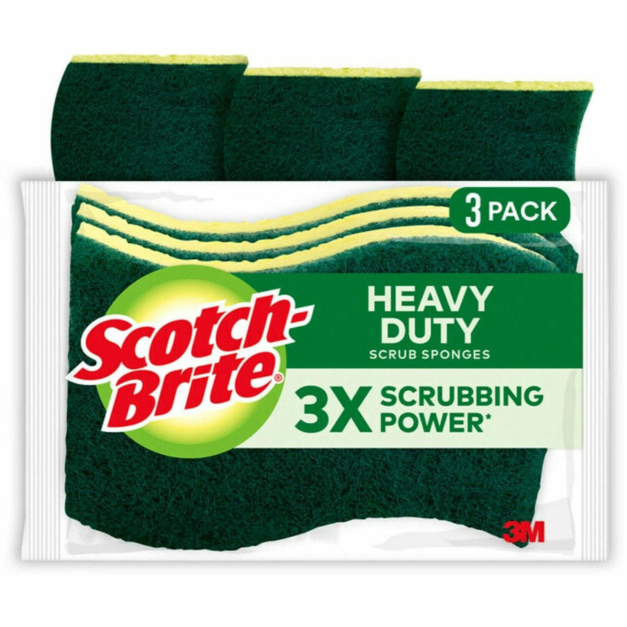 Scotch-Brite Heavy-Duty Scrub Sponges, 4.5" x 2.8", Green, 590 mil, Easy Grip, 3 / Pack, MMMHD-3