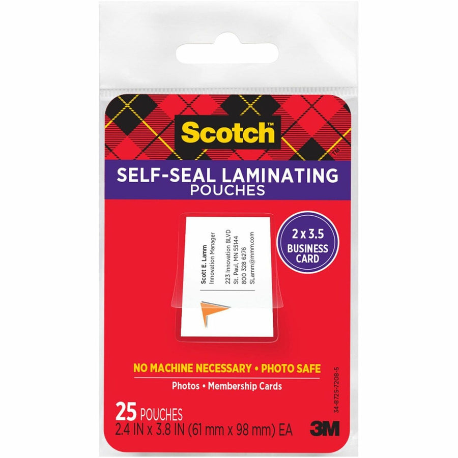 Scotch Self-sealing Laminating Business Card Pouches, Clear, Double Sided, 25 / Pack, MMMLS851G