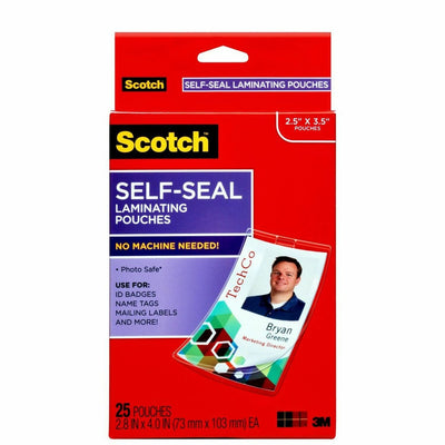 3M Scotch Self-Laminating ID Clip-Style Pouches, Clear, 25 / Pack, MMMLS852G