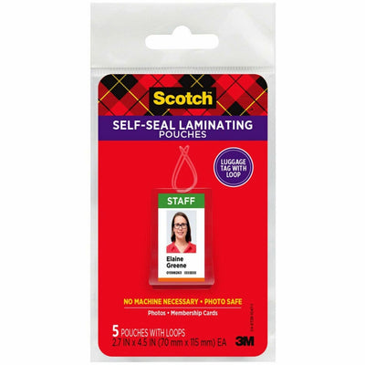 3M Scotch Self-Sealing Laminating Glossy Tag Pouches, Clear, 5 / Pack, MMMLS8535G