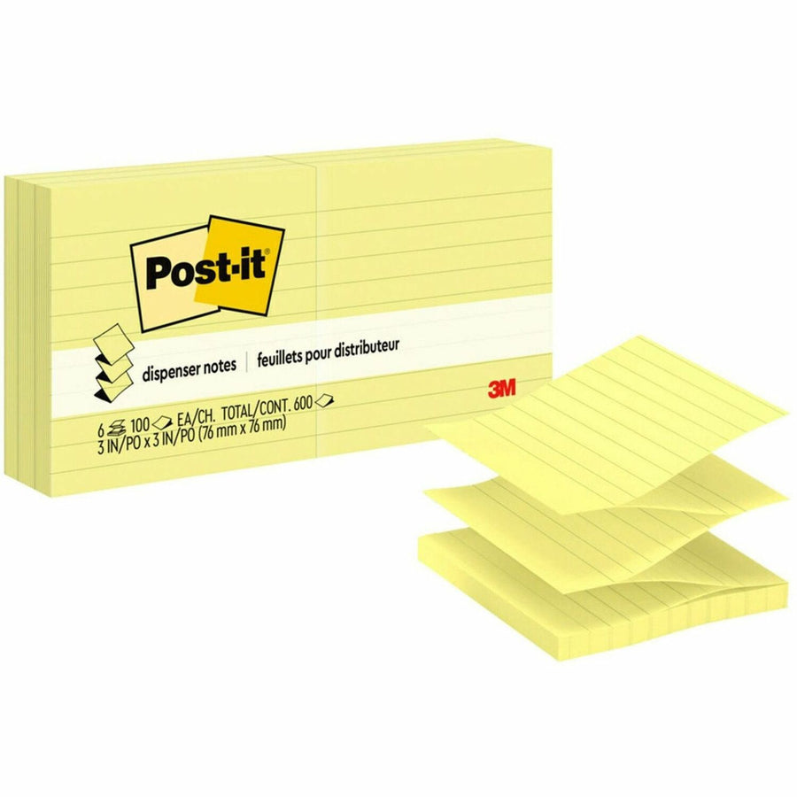 Post-it® Dispenser Notes, Yellow, Paper, Refillable, 6 / Pack, MMMR335YW