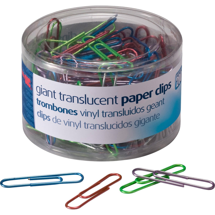 Officemate Translucent Vinyl Paper Clips, Jumbo, Purple, 200 / Pack, OIC97212