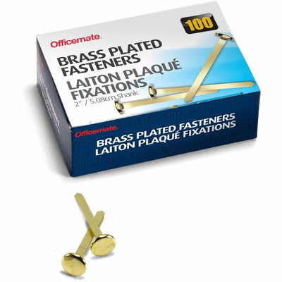 Officemate Round Head Fasteners, Brass, 100 / Box, OIC99817