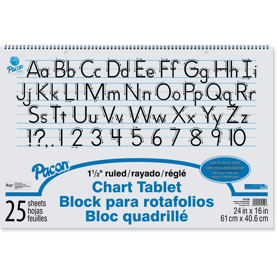 Pacon Ruled Chart Tablet, 24" x 16", 25, PAC74720