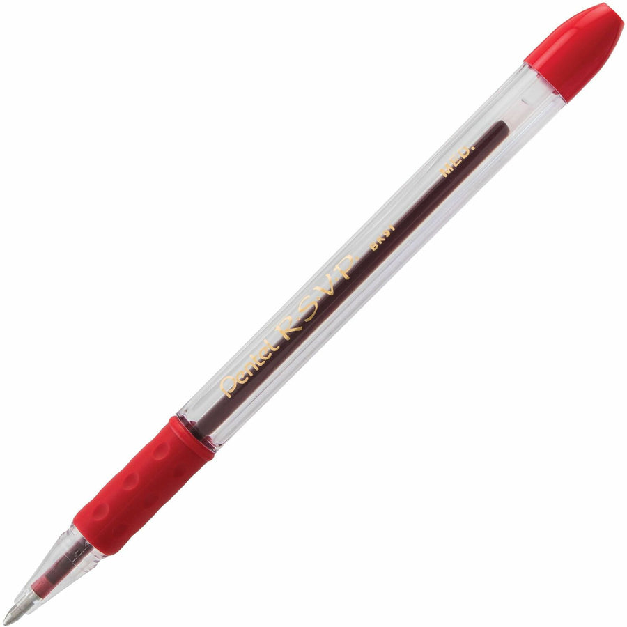 Pentel R.S.V.P. Ballpoint Stick Pens, Red, 1 Dozen, PENBK91B