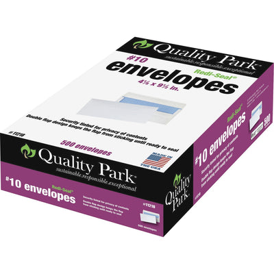 Quality Park No. 10 Security Tinted Envelopes with Self-Seal Closure, White, 500 / Box, QUA11218