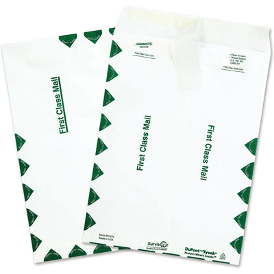 Quality Park Survivor 9 x 12 DuPont Tyvek First Class Border Mailers with Self-Seal Closure, White, 100 / Box, QUAR1470