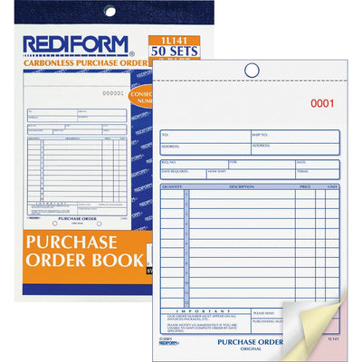 Dominion Blueline Rediform 3-Part Carbonless Purchase Order Book, Pink, 5.50" Width x 7.87" Length, 10EA/BX 5BX/CT — view 1