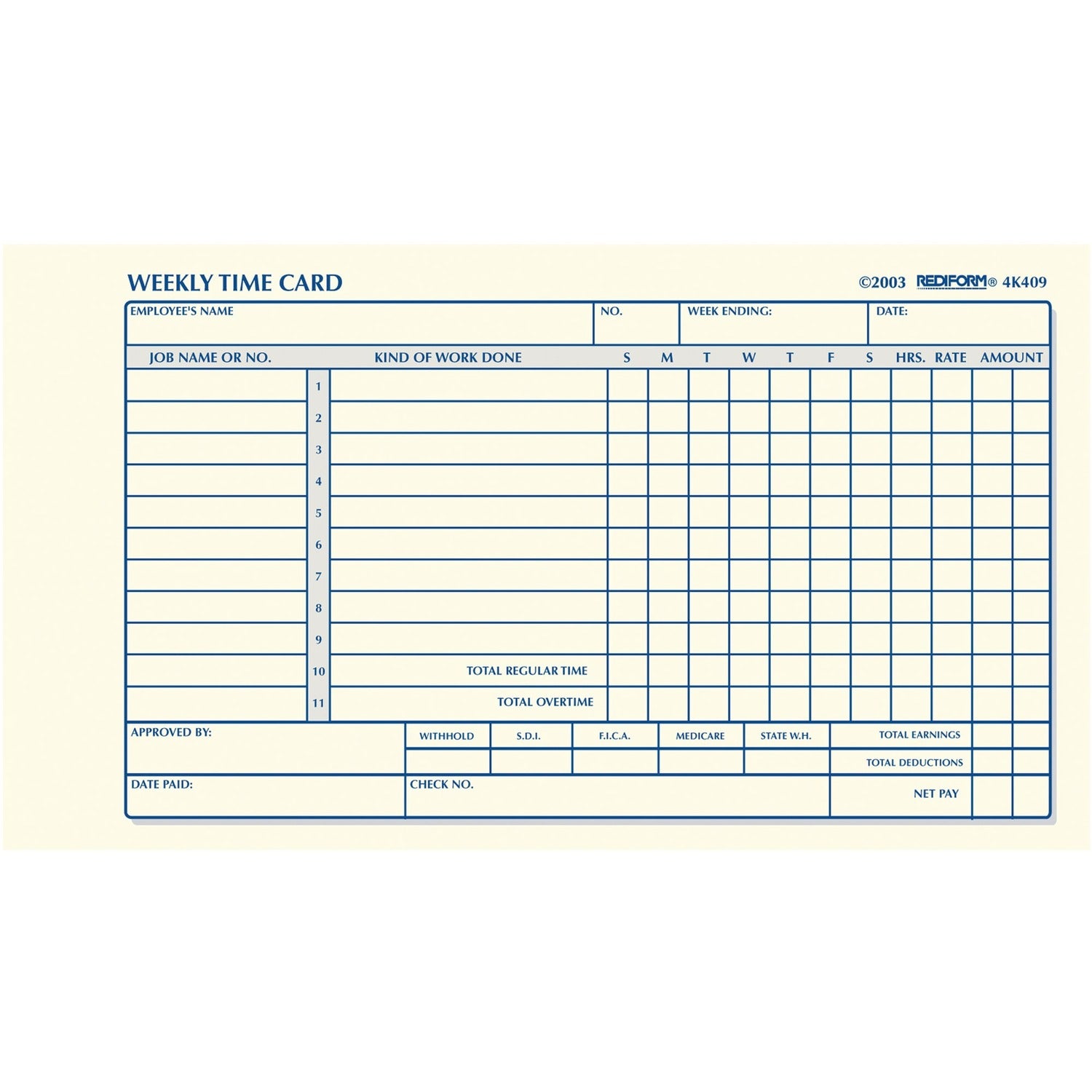 Rediform Weekly Time Cards, 1 PD