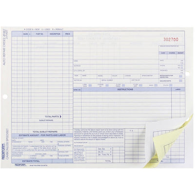 Dominion Blueline Rediform 3-part Auto Repair Order Forms, 11" Width x 8.50" Length, 1 Pack — view 1