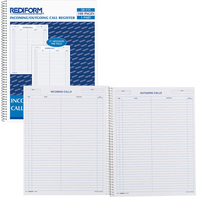 Dominion Blueline Rediform Incoming/Outgoing Call Register Book, White, 8.50" Width x 11" Length, 6EA/BX 6BX/CT — view 1