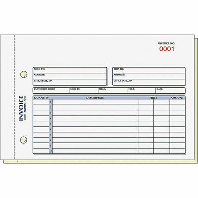 Dominion Blueline Rediform 2-Part Carbonless Invoice Form, Yellow, 7.87" Width x 5.50" Length, 10EA/PK — view 1