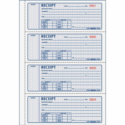 Dominion Blueline Rediform 3-part Carbonless Money Receipt Book, 7" Width x 2.75" Length, RED8L808