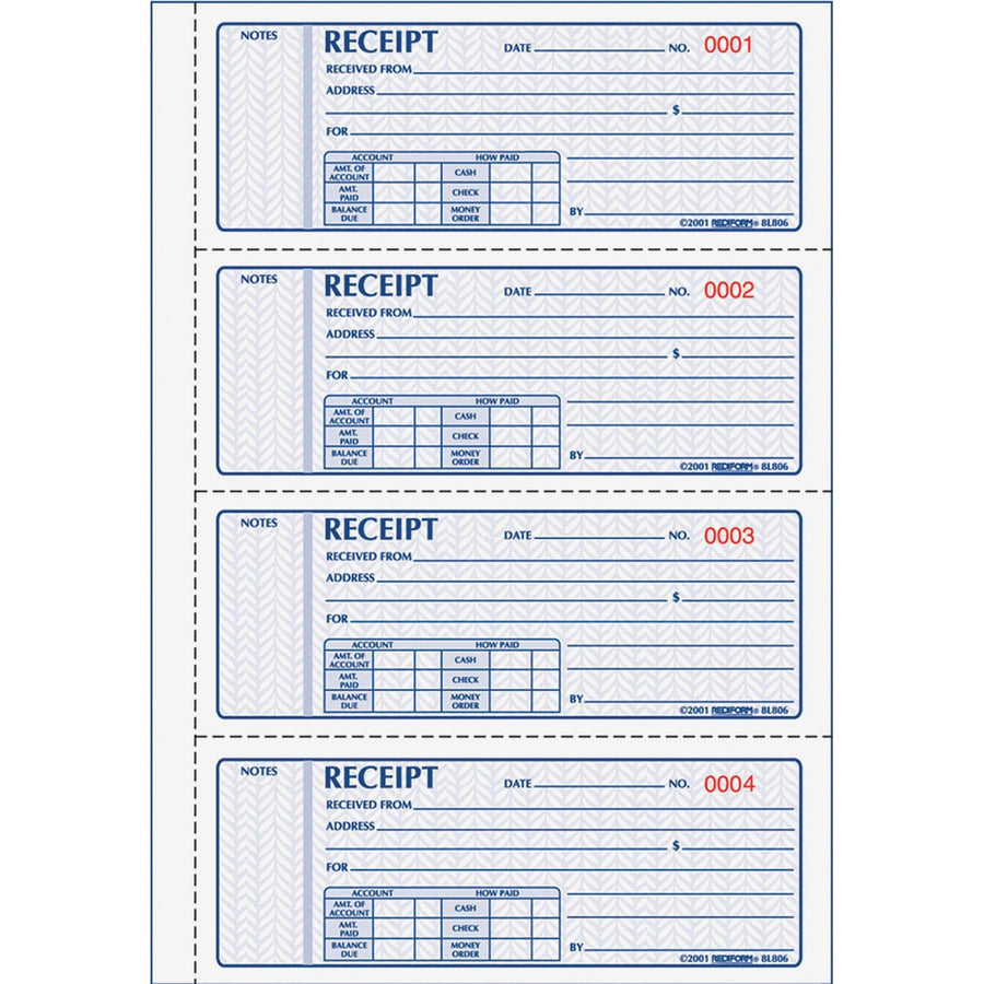 Dominion Blueline Rediform Money Receipt 4 Per Page Collection Forms, Yellow, 7" Width x 2.75" Length, 5EA/BX 5BX/CT — view 1