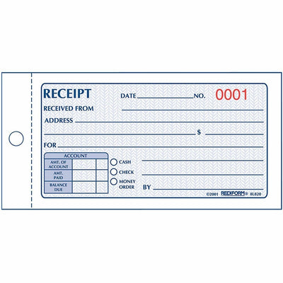 Dominion Blueline Rediform Money Receipt 2/Part Collection Forms, Yellow, 5" Width x 2.75" Length, 20EA/PK — view 1