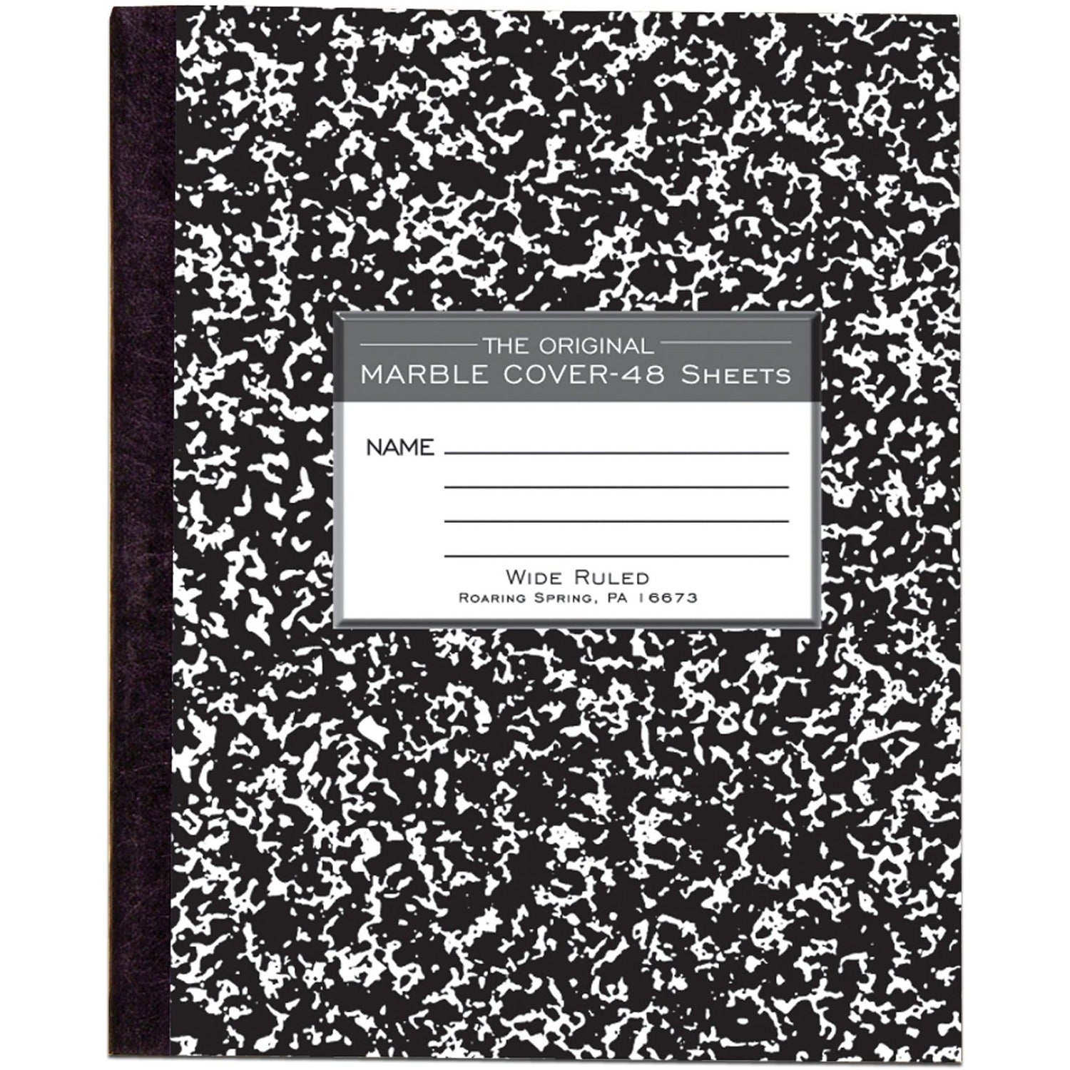 Roaring Spring Wide Ruled Flexible Cover Composition Book, 8.5" x 7" 48 Sheets, Black Marble, 1 Each
