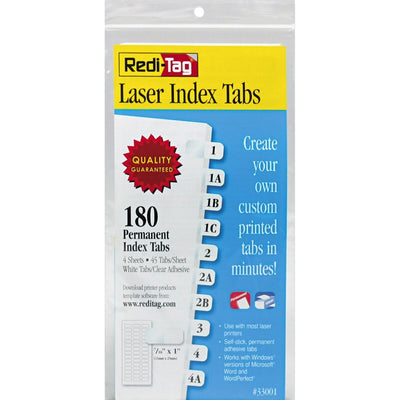 TOPS Redi-Tag Laser Printable Index Tabs, White, 180 / Pack, RTG33001