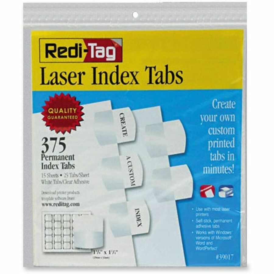 Redi-Tag Laser Printable Index Tabs, White, Non-toxic, 1 / Pack, RTG39017