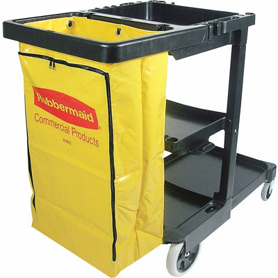 Rubbermaid Commercial Janitor Cart With Zipper Yellow Vinyl Bag, Black, RCP617388