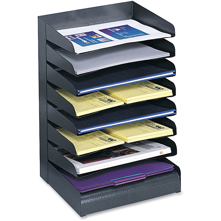Safco Slanted Shelves Steel Desk Tray Sorter, Black, Durable, SAF3129BL