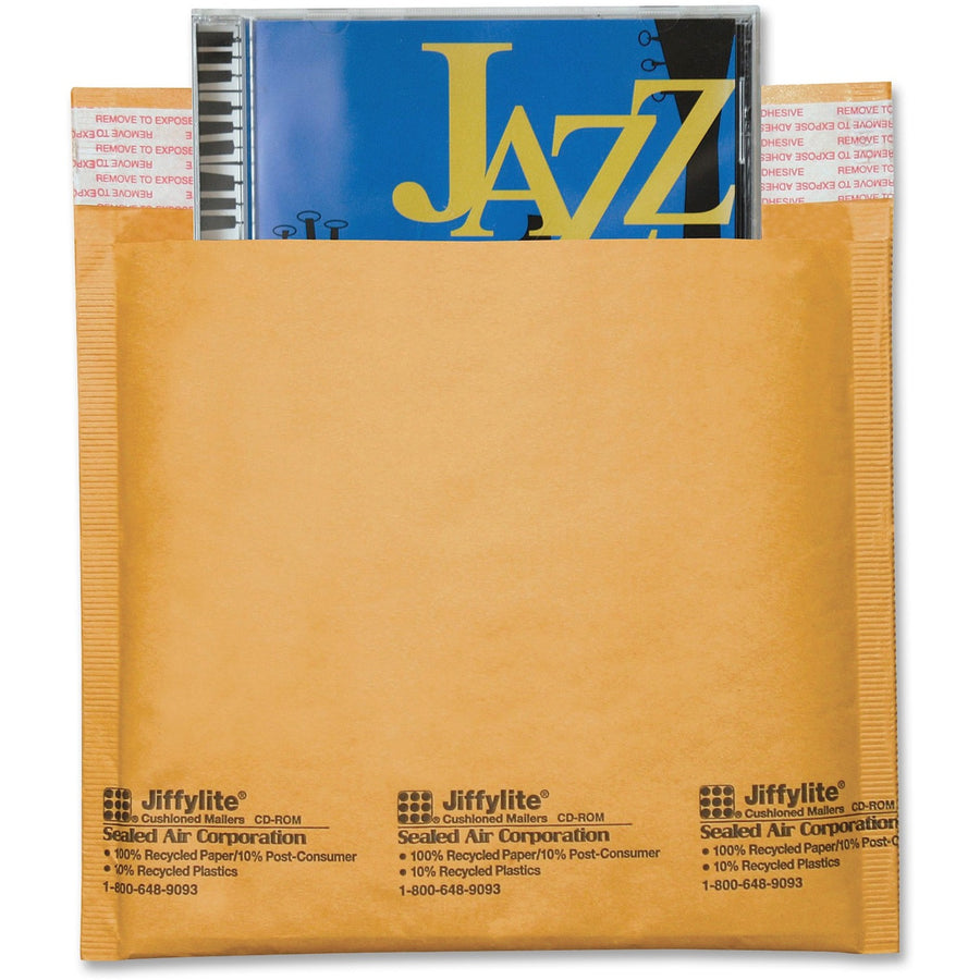 Sealed Air Jiffylite CD/DVD Mailers, Satin Gold, Kraft, Lightweight, 25 / Carton, SEL44169