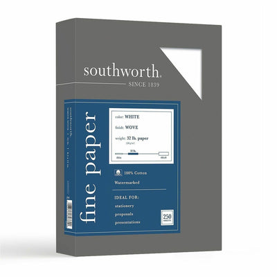Neenah Paper Southworth 100% Cotton Business Paper, White, 8 1/2" x 11", 1 Box, SOUJD18C