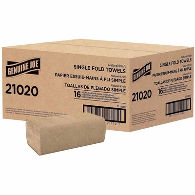 Genuine Joe Paper Towel Single fold 250 sheets Natural, 16 / Carton, GJO21020