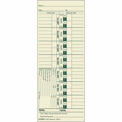TOPS Manila Stock Weekly Time Cards, 3.50" Width x 9" Length, 500 / Box, TOP1252