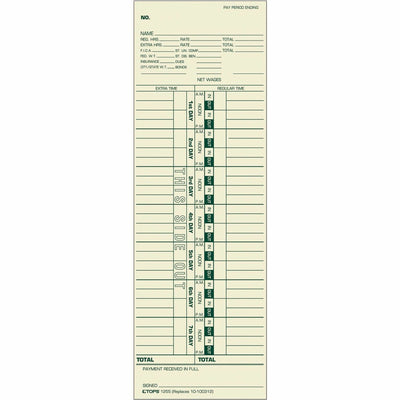 TOPS Weekly One-Sided Time Cards, Manila, 3.50" Width x 10.50" Length, 1 Box, TOP1255