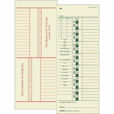 TOPS Numbered Days/Full Payroll Time Cards, Yellow, 3.50" Width x 9" Length, 500 / Box, TOP1257
