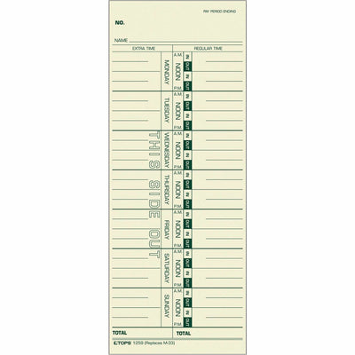 TOPS Weekly Time Cards, Manila, 3.50" Width x 9" Length, 500 / Box, TOP1259