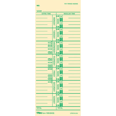 TOPS Named Days Time Cards, Yellow, 3.50" Width x 9" Length, 100 / Pack, TOP12593