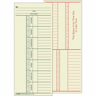 TOPS 2-Sided Weekly Time Cards, Manila, 3.37" Width x 8.25" Length, 500 / Box, TOP1260