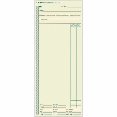 TOPS 1-Sided Weekly Time Cards, Manila, 3.37" Width x 8.25" Length, 500 / Box, TOP1261