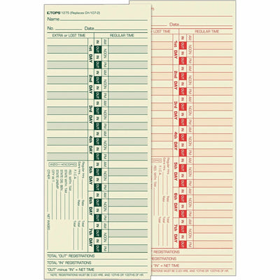 TOPS Bi-Weekly Time Clock Cards, Manila, 3.50" Width x 9" Length, 500 / Box, TOP1275