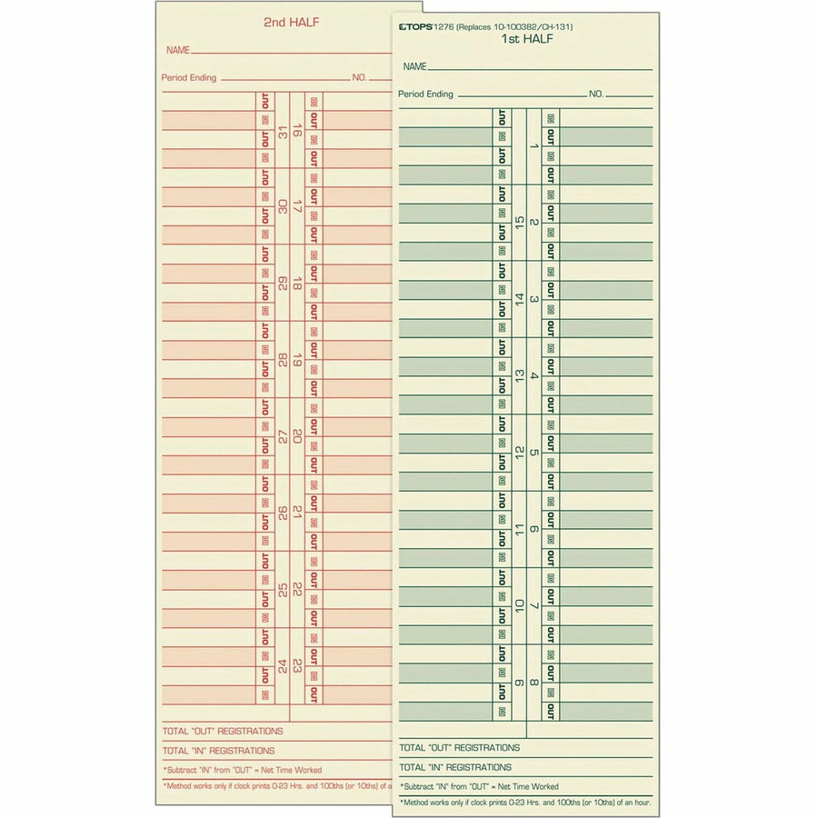 TOPS Semi-Monthly Time Cards, 3.50" Width x 10.50" Length, Yellow, Smudge-free, 500 / Box, TOP1276