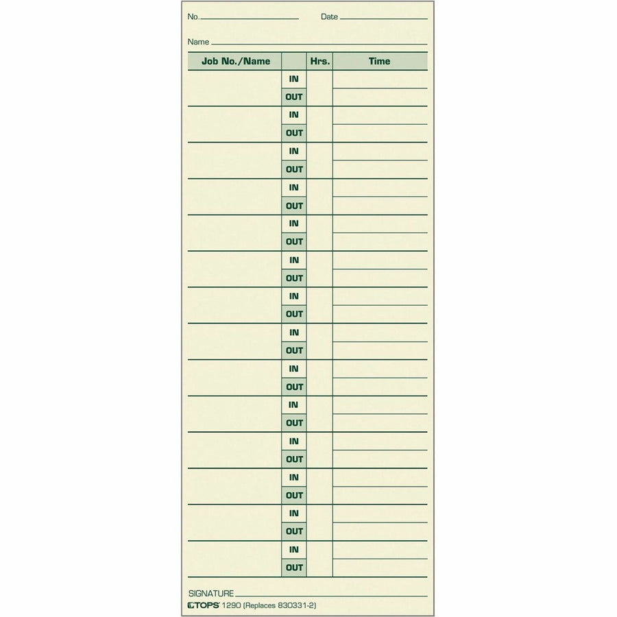 TOPS Job Cards Time Cards, 3.50" Width x 8.50" Length, Yellow, Numbered, 500 / Box, TOP1290