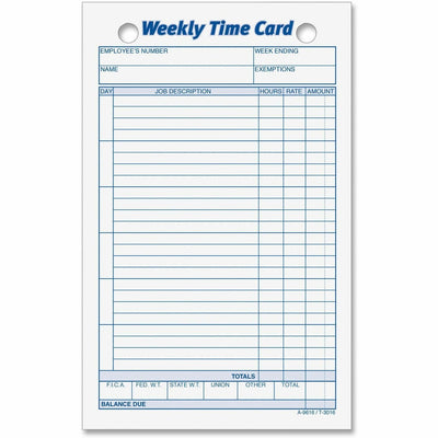 TOPS Weekly Handwritten Time Cards, Yellow, 4.25" Width x 6.75" Length, 100 / Pack, TOP3016