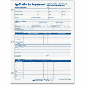 TOPS Employment Application Forms, White, 8.50" Width x 11" Length, 2 / Pack, TOP32851