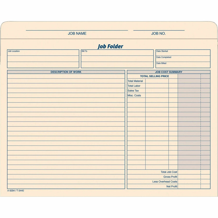 TOPS Job Folder File Jacket, 11.75" x 9.5", Manila, Preprinted, 20 / Pack, TOP3440
