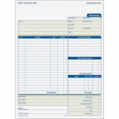 TOPS Three-part Carbonless Job Invoice Forms, Manila, 8.50" Width x 11" Length, 1 Pack, TOP3866