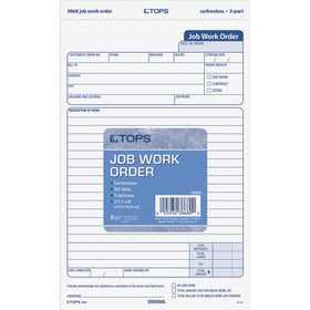 TOPS Carbonless 3-Part Job Work Order Forms, 5.50" Width x 8.50" Length, 1 Pack, TOP3868